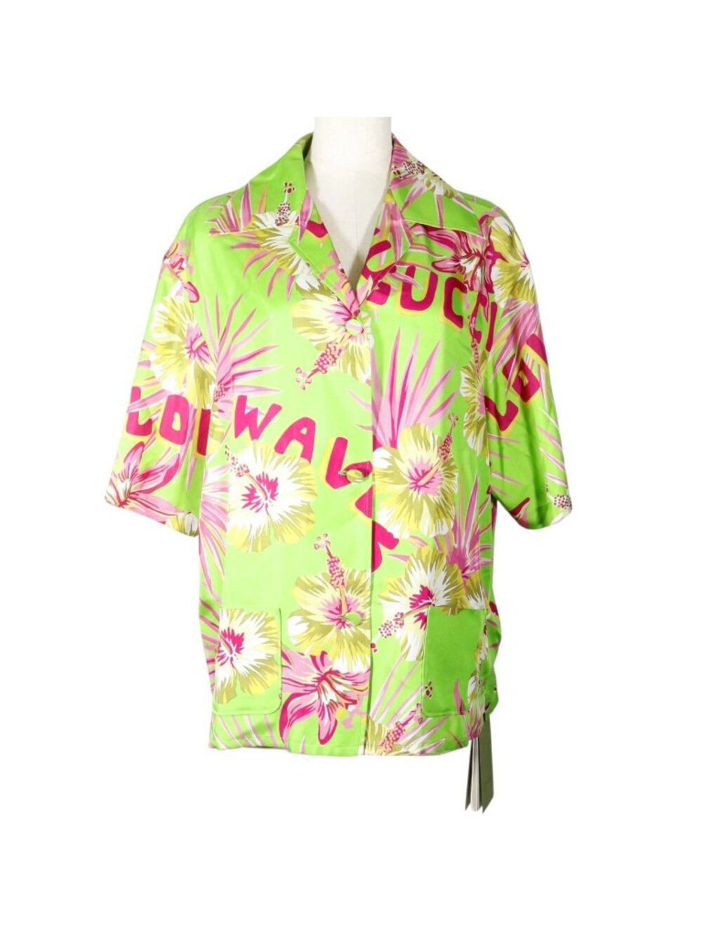 Gucci Floral Print Silk Yellow Green Short Sleeve Shirt